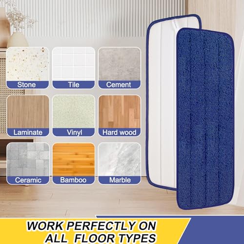 16.5 Inch Reusable Mop Pads Microfiber Spray Mop Replacement Heads for Wet/Dry Mops Compatible with Bona Floor Care System (6 Pack) - color: Darkblue Mop Pads