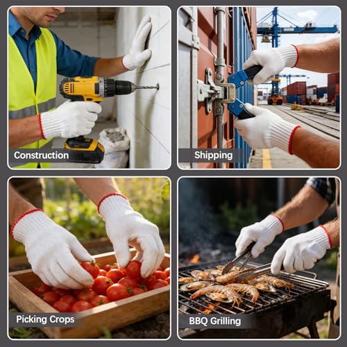 8pair unisex white cotton glove liners,string knit cloth men work safety gloves for gardening,warehouse,cooking,bbq - color: Red Edging*8pairs
