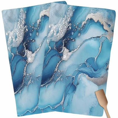 Marble Texture Kitchen Towels Set of 2 Blue Sliver Shinny Modern Abstract Decorative Dish Towels Ultra Soft Microfiber Absorbent Reusable Dishcloths for Kitchen Drying, 18x28 Inch - size: 28" x 18" (Pack of 2)