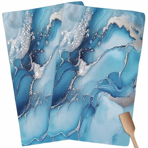 Marble Texture Kitchen Towels Set of 2 Blue Sliver Shinny Modern Abstract Decorative Dish Towels Ultra Soft Microfiber Absorbent Reusable Dishcloths for Kitchen Drying, 18x28 Inch - size: 28" x 18" (Pack of 2)
