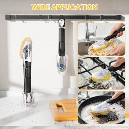 Soap Dispensing Replacement Dish Brush Storage Set with 10 PCS Sponge Refills & Holder - RIMAY Dispenser Scrub Cleaning Scrubber Kitchen Dishwashing Dish Wand Handle for Dishes/Pans/Pots/Sink(Yellow) - color: Yellow