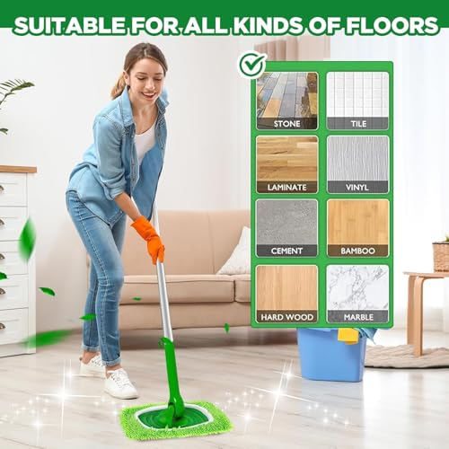 Reusable Microfiber Mop Pads Washable Wet Pads Compatible with Swiffer Sweeper Refills Pads for Wet & Dry Sweeping Cloths Mop Head Replacement for Household Cleaning (Green 4PCS) - size: Green 4PCS