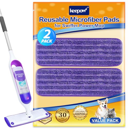 KEEPOW Reusable Power Mop Refill Pads for Swiffer Power Mop, Powermop Mopping Pad Refills for Wood Floor Cleaning, Machine Washable Microfiber Mop Pads for Wet and Dry Use, 2 Pack - color: Purple Stripe-2 Pack