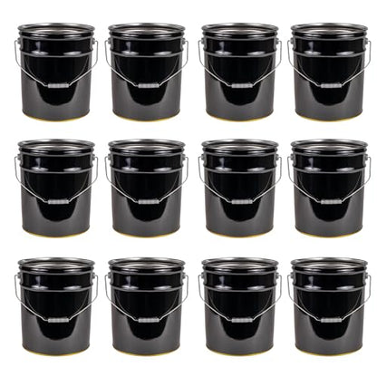 ATERET 5 Gallon Black Metal Bucket, Heavy Duty Durable Steel Open Head Pail with Handle for Outdoor and Household Use (12 Pack - Bucket Only) - size: 12pk - 5 Gal