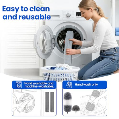 Extra-Long Dusters Kits with Extension Pole, 5 in 1 Cleaning Tools with Extendable Long Handle, Cobweb Duster, Microfiber Dusting Clothes for Gap, High Ceilings and Fans, Blinds, Cars and Furniture