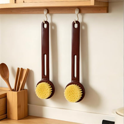 2 Pack Dish Brush with Handle, Stiff Bristles Dish Scrubber, Labor-Saving Kitchen Brush for Dishes, Pots, Pans and Sink Cleaning(Brown) - color: Brown