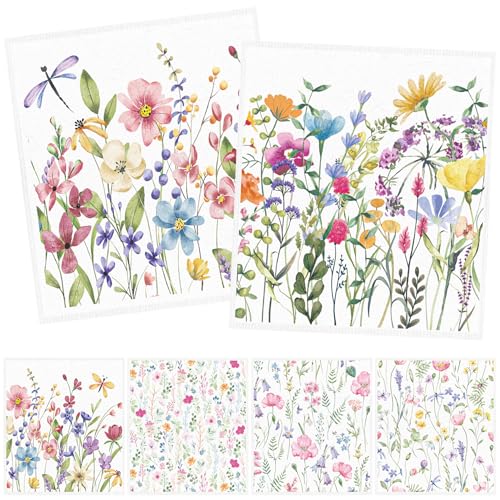 Swedish Dishcloths for Kitchen, 6PCS Wildflower Cellulose Sponge Reusable Paper Towels Washable, Flower Absorbent Fast Drying Swedish Dish Cloth for Home Cleaning - style: Wildflower