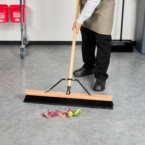 Restaurantware-BROOM HEAD ONLY: Clean Tek Professional 30-Inch Broom Head, 1 Heavy-Duty Push Cleaning Tool - Handle And Brace Sold Separately, Fine Plastic Bristles, Wooden, Commercial Use - size: 30", style: Wood, with Fine Flagged Bristles