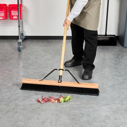 Restaurantware-BROOM HEAD ONLY: Clean Tek Professional 30-Inch Broom Head, 1 Heavy-Duty Push Cleaning Tool - Handle And Brace Sold Separately, Fine Plastic Bristles, Wooden, Commercial Use - size: 30", style: Wood, with Fine Flagged Bristles