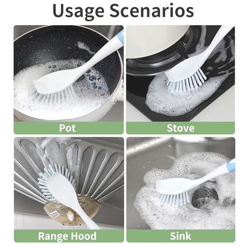 Kitchen Scrub Brush with Handle,2 Pack Kitchen Brush for Cleaning,Dish Scrubber with Stiff Bristles for Sink,Pots,Pans (2, Green & Blue) - color: Green & Blue