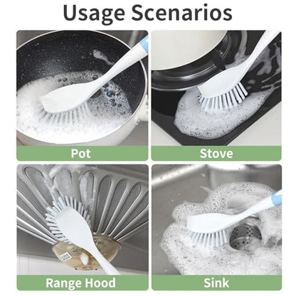 Kitchen Scrub Brush with Handle,2 Pack Kitchen Brush for Cleaning,Dish Scrubber with Stiff Bristles for Sink,Pots,Pans (2, Green & Blue) - color: Green & Blue