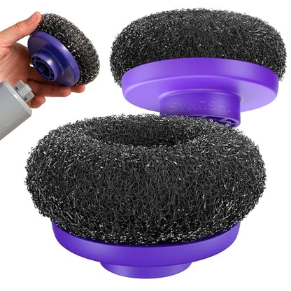 Synoshi PRO Electric Spin Scrubber Steel Brush Set for Cleaning (2 Units) Perfect for Grills, Ovens. Power Scrubber Steel Brush Heads for Intensive Cleaning