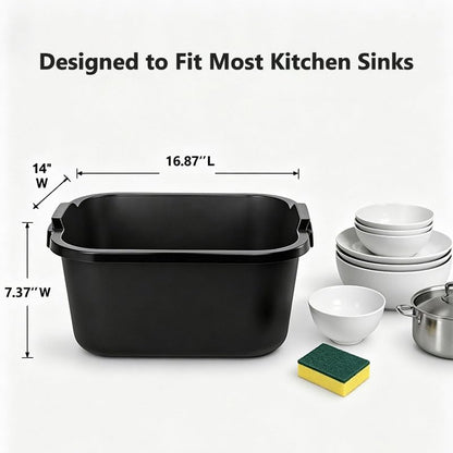 Wash Basin and Dish Pans for Kitchen Sink, 18 Qt Plastic Laundry Tub for Home Cleaning, Portable Water Bucket for Camping, Gardening and Dishwashing, Black, 2 Pack