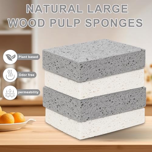 Extra Large Dish Sponges Kitchen for Cleaning, Natural Cellulose Sponges Reusable and Biodegradable, Non Scratch Sponge for Dishes Household Use (2-Pack) - color: Grey / White