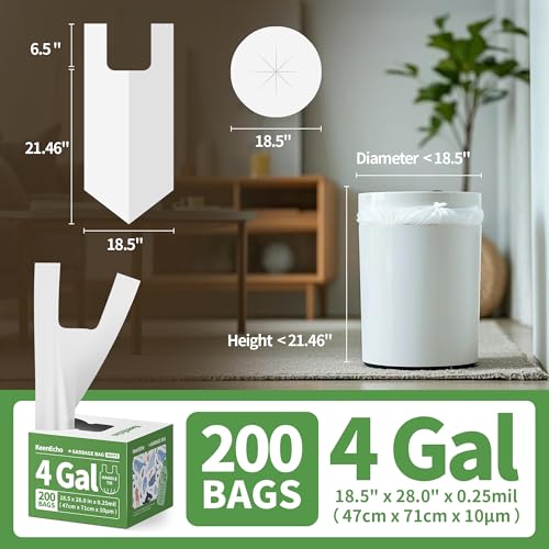 Small Trash Bags with Handles - Ocean Plastic Upcycling - Plastic Garbage Bags, Can Bin & Waste Basket Liner for Kitchen, Bathroom, Office and Pets,4 Gallon 200 Count White - color: 4Gal White, size: 1 DISPENSER BOX