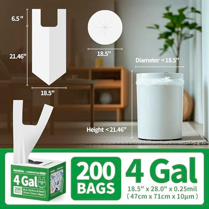 Small Trash Bags with Handles - Ocean Plastic Upcycling - Plastic Garbage Bags, Can Bin & Waste Basket Liner for Kitchen, Bathroom, Office and Pets,4 Gallon 200 Count White - color: 4Gal White, size: 1 DISPENSER BOX