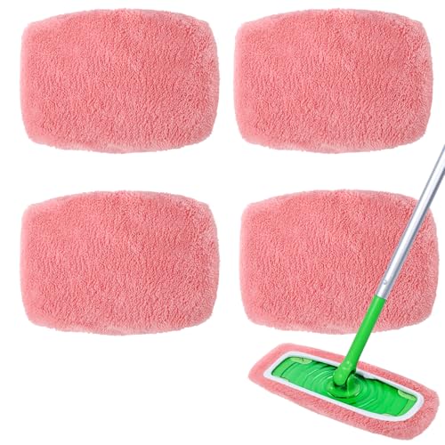 4Pcs Reusable Microfiber Mop Pads Compatible with Swiffer Sweeper，Replacement Wet Mopping pad Refills & Washable Dry Sweeping Cloths for Surface/Hardwood Floor Cleaning（Pink） - color: Pink- 4pcs Coral Fleece