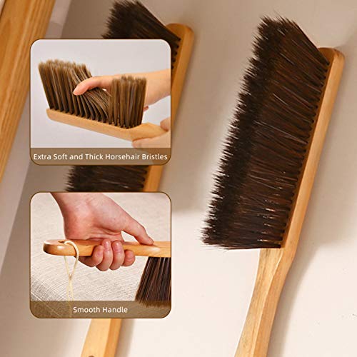 Hand Broom,Horse Hair Brushes,Soft Horsehair Upholstery Brush with Handle,Shop Brush Dustpan,Foxtail Broom,Dust Broom for Bench/Couch/Furniture/Couch/Counter/Bed/Fireplace Ash Dusting,Duster Cleaning