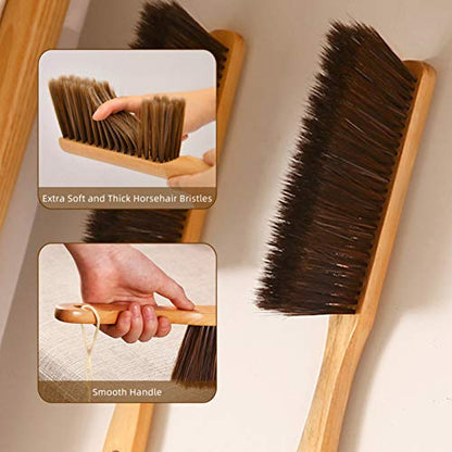 Hand Broom,Horse Hair Brushes,Soft Horsehair Upholstery Brush with Handle,Shop Brush Dustpan,Foxtail Broom,Dust Broom for Bench/Couch/Furniture/Couch/Counter/Bed/Fireplace Ash Dusting,Duster Cleaning