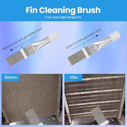 3 Pcs Air Conditioner Condenser Fin Comb Cleaner Kit, Ac Coil Cleaner Brush,1 Stainless Steel Radiator Fin Comb Straightener Refrigerator Tools,Cleaning Brush with Evaporator Radiator Clean Tool