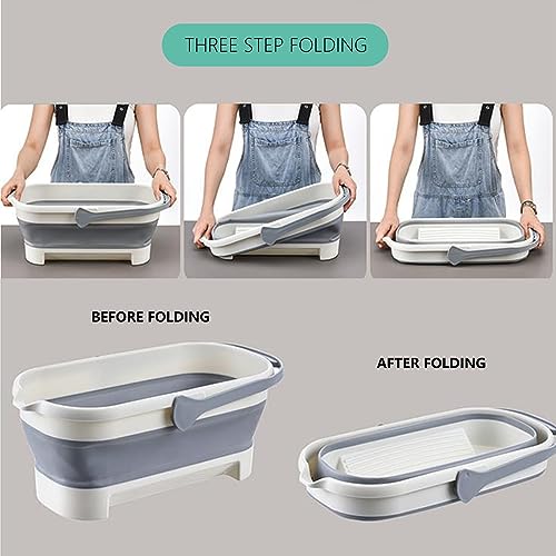 Generic 17L/4.2 Gallon Plastic Bucket, 2024 New Foldable Mop Bucket Laundry Basket with Handle, Portable Water Pail Space-Saving Bucket for House Cleaning, Camping, Fishing, Gray