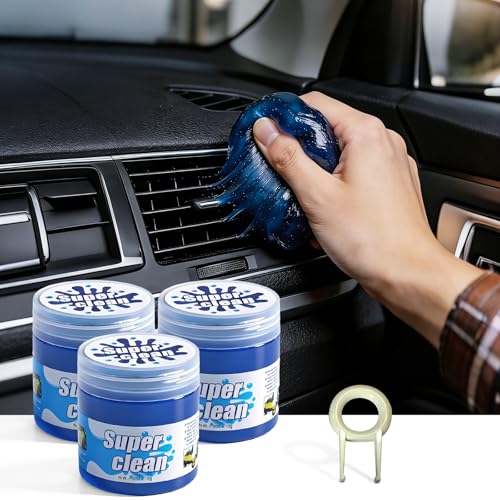 3 Jars Car Cleaning Gel, Auto Interior Cleaning Putty with Puller, Dust Remover for Car Vents, Keyboard & Detailing