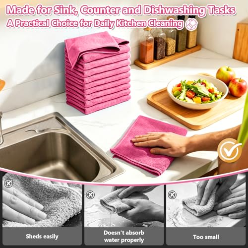 Kitchen Dish Cloths, 12 Pack, 10 x 10 Inches, Soft Absorbent Dish Towels, Lint Free Reusable Dish Rags for Dishwashing, Drying and Daily Cleanup, Hot Pink - color: Hot Pink