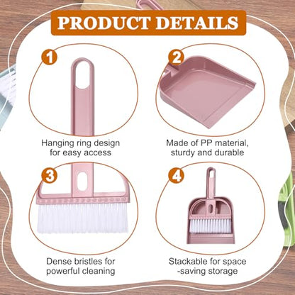 uxcell 2 Pcs Mini Dustpan and Brush Set, Small Broom and Dustpan Set for Home Office Tabletops Sofas Keyboards Cleaning, Pink - color: Pink
