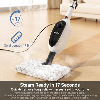 SIMPLUS Steam Mop, 8-in-1 Steam Cleaner, 17S Heat Up, Floor Steamer Double-Sided Flip Design, Suitable for Kitchen, Bathroom, Wood Floor, Tile, Windows, Clothes, Whole Home Cleaning