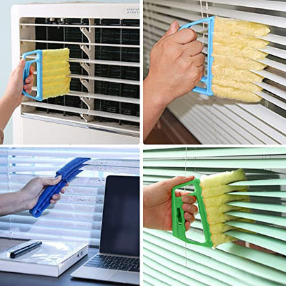 2Pcs Window Venetian 7 Finger Dusting Cleaner Tool and 1Pc Window Blind Duster Brush Hand-Held Window Shutters Venetian Shades Brush Air Conditioner Duster Dirt Cleaner - color: Blue