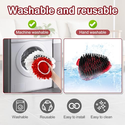 Mop Head Replacements Compatible with OCedar EasyWring, 6 Packs Mops Heads with 1PCS Scrub Brush and 1PCS Spin Mop Base, Dry and Wet for Hard-Surfaced Floors - color: 3red+3white
