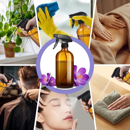 sietpoek 9 Pack Glass Spray Bottle 16oz, Empty Amber Spray Bottle Refillable Container for Essential Oils,Cleaning Products,Aromatherapy spray device