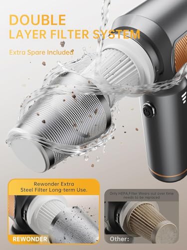 REWONDER Car Vacuum Cleaner High Power, 22000Pa Vacuum Cleaner & 110000RPM Air Duster, Handheld Vacuum with 7800mAh Battery, Storage Bag & Multi-Nozzles for Car, Home, Office - color: Golden