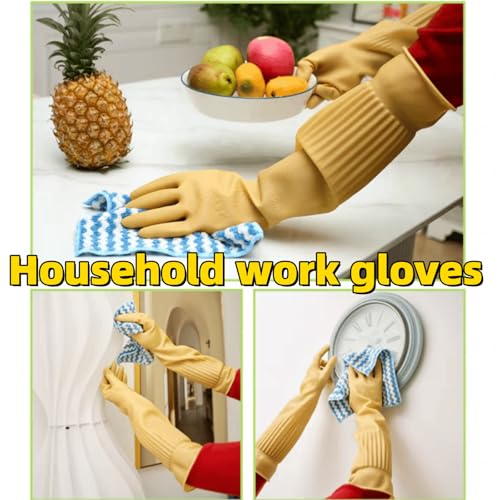 Waterproof Thickened Latex Household Cleaning 18inch Gloves Red Long Sleeved Heavy-duty Reusable 2 Pairs Black - color: Latex Color, size: Medium