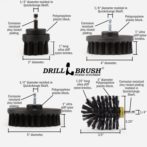 Drillbrush BBQ Grill Cleaning Kit - Safe Nylon Grill Brush | Drill Brush Set - Ultra Stiff Power Scrubber Attachments for Loose Paint, De-Scaling Rust and Graffiti Removal on Stone, Brick and Masonry - color: Black