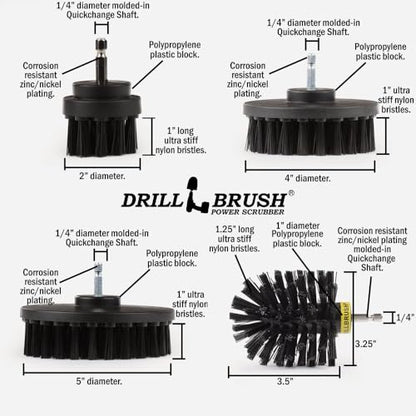 Drillbrush BBQ Grill Cleaning Kit - Safe Nylon Grill Brush | Drill Brush Set - Ultra Stiff Power Scrubber Attachments for Loose Paint, De-Scaling Rust and Graffiti Removal on Stone, Brick and Masonry - color: Black