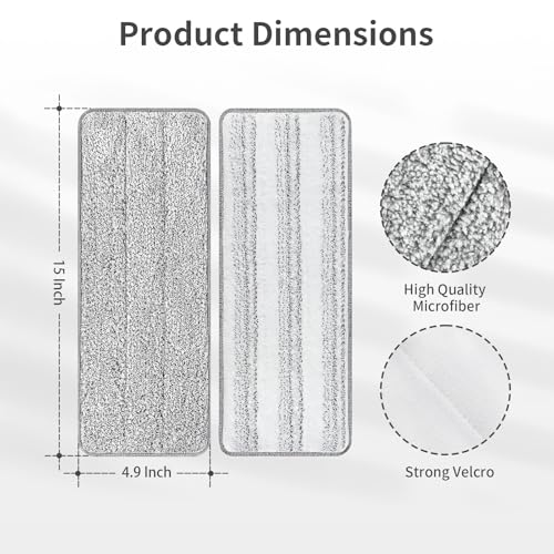 10Pcs Joymoop Mop Replacement Pads, 15 * 4.9'' Universal Mop Pads Mop Head Refills Washable Wet Mop, Compatible with Most 11-14” Size Mops - color: Grey + White, size: 15 * 4.9''