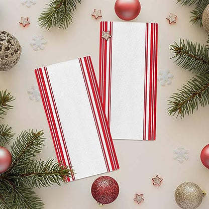 Chic D Red White Stripe Kitchen Towel Set of 2, Absorbent Microfiber Hand Towels for Kitchen Bathroom Bar Decorative Simple Stripes Ultra Soft Resuable Cleaning Cloths Washable Fast Drying - size: 2PCS-18" x 28"