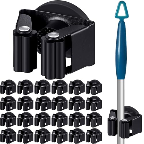 Vercraft 24 Pcs Magnetic Mop Broom Holder Movable Magnetic Broom Holder Rack, Anti Slip Wall Mounted Utility for Cleaning Tools, Garage, Kitchen, Laundry, Garden (Black) - color: Black