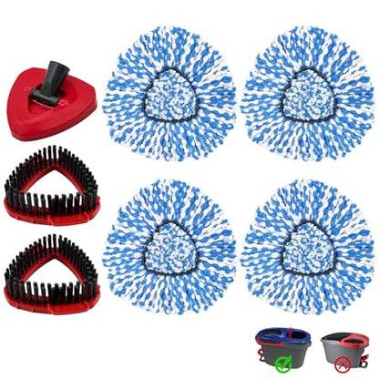 Mop Heads Replacements for O-Cedar RinseClean 2-Tank Spin Mop, Mop Replace Head for O Cedar, Mop Heads Include 4 Pack Mop Refills, 2 Scrubber Mop Heads, 1 Mop Base, Reusable, Easy to Replace