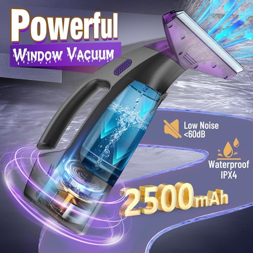 Streak-Free and Powerful Window Vacuum Squeegee Cordless, Window Cleaner with Ultra Absorbent Lint Free Microfiber Cloth, Multi-Purpose Gift Deep Cleans Window, Shower Glass, Mirror and Car