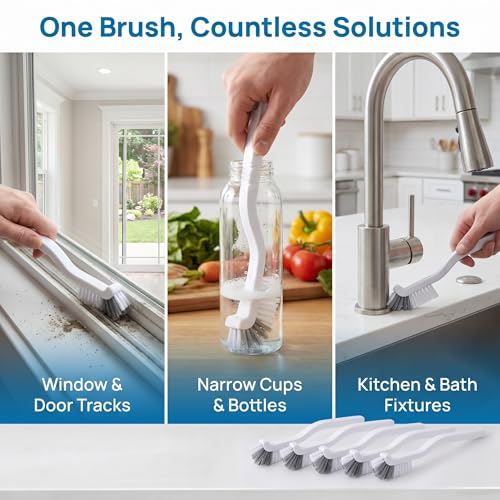 5 Pack Gap Cleaning Brush with Long Handle - Multi-Purpose Corner Scrubber for Bathroom Tile Grout, Kitchen Sink & Window Track, Non-Slip Grout Brush -Grey & White - size: 5Pack