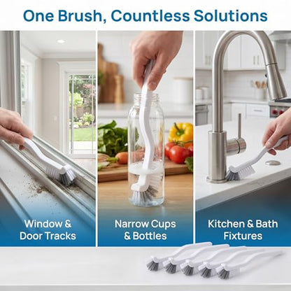 5 Pack Gap Cleaning Brush with Long Handle - Multi-Purpose Corner Scrubber for Bathroom Tile Grout, Kitchen Sink & Window Track, Non-Slip Grout Brush -Grey & White - size: 5Pack