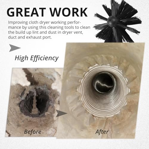 6 Inch Dryer Vent Cleaner Brush Head, Duct Cleaning Brush with 3/8” Hex Shaft Drill Attachment for Dryer Vent Cleaning, Fireplace, Chimney Washing, Compatible with Standard M8 Flexible Rods - size: 6 Inch