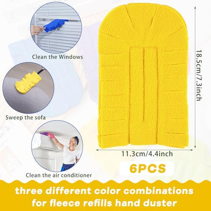 Zubebe 6 Pcs Duster Refill Reusable Fleece Duster Refills Feather Flat Dusters Multi Surface Washable Cleaning Pads Tools for Home, Blinds, Car, Pet, Furniture, Fans (Blue,Yellow,Purple) - color: Blue, Yellow, Purple