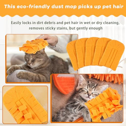 Zubebe 6 Pcs Duster Refill Reusable Fleece Duster Refills Feather Flat Dusters Multi Surface Washable Cleaning Pads Tools for Home, Blinds, Car, Pet, Furniture, Fans (Orange) - color: Orange