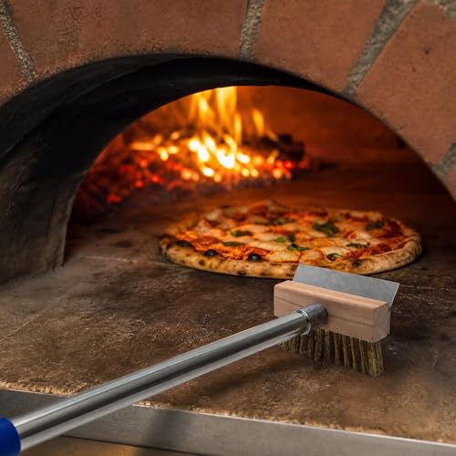 Pizza Oven Brush, Brass Wire Brushes with Scraper and Detachable 46inches Long Handle for Outdoor Pizzaoven Cleaning, Kitchens Cleaning Brush for Restaurants, BBQ Shelf, Fireplace