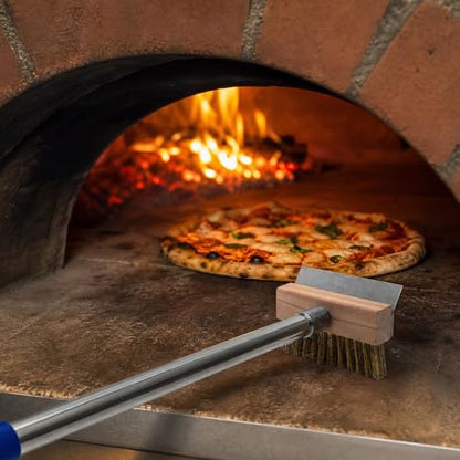 Pizza Oven Brush, Brass Wire Brushes with Scraper and Detachable 46inches Long Handle for Outdoor Pizzaoven Cleaning, Kitchens Cleaning Brush for Restaurants, BBQ Shelf, Fireplace