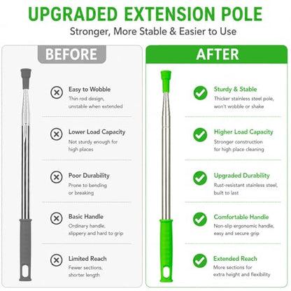Duster for Cleaning High Ceiling Fan (Green), AzunMicrofiber Feather Duster with 30" to 100" TelescopingExtension Pole, Long Extendable Duster for Home CarFurniture Cobweb - color: Green