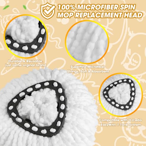 3 Pack Mop Heads Replacements,100% Microfiber Spin Mop Replacement Heads Compatible with OCeda EasyWring 1-Tank System,360 Degree Spin Mop Refill for Easy House Cleaning Floor Mopping - size: 3-Pack